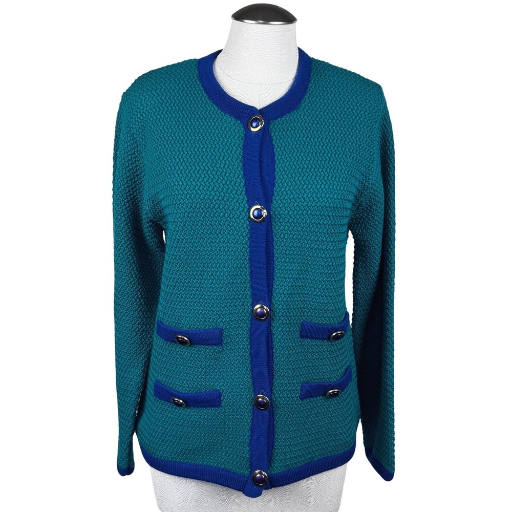Miss Pendleton Vintage Wool Cardigan Sweater Teal Blue Gold Button USA Womens‎ S